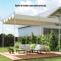 Outsunny Techo de Repuesto Retráctil 4x3,5 m para Marco de 4x3 m Toldo de Tela Solo para Cenador Jardín con 8 Orificios Crema(m-2)