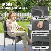 Outsunny 7 Piece Rattan Garden Furniture Set, 6 Seater Garden Table and 6 Stackable Chairs with Extendable Acacia Wood Tabletop(m-8)