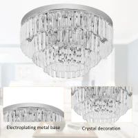 HOMCOM Set of 2 Modern Crystal Ceiling Lights, Chandeliers, Pendant Lamps w/ 7 Lights, E14 Fittings for Living Room, Bedroom, Silver(m-4)