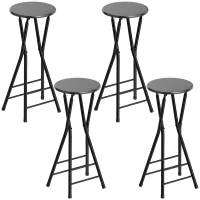 HOMCOM Set 4 Sgabelli Bar Pieghevoli con Doppio Poggiapiedi, in Legno e Acciaio, 34x30x70 cm, Nero(m-1)