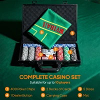 SPORTNOW 400-Piece Poker Chips Set with Lightweight ABS Case, Casino Texas Holdem Poker Set with Mat, 11.5g Numbered Poker Chips, Two Decks of Cards, Dealer, Five Dices, Grey(m-4)