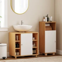 HOMCOM Mobile Sottolavabo Bagno con Armadietto a 2 Ante Soft-Close e 6 Ripiani Aperti, 60x33x57cm, Bianco(m-10)