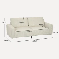 HOMCOM Moderne 3-zitsbank, zachte bank met rugkussens, gestoffeerde bank voor woonkamer, slaapkamer, homeoffice, Crèmewit(m-3)