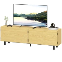 HOMCOM Meuble TV 180 cm, meuble télé pour 82 pouces avec 4 portes à ouverture par pression 180x35x55,5cm bois naturel(m-13)