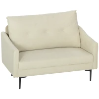 HOMCOM Canapea cu 2 Locuri Modernă cu Spătar Matlasat cu Butoane și Acoperire în Velluto, 124x73x92 cm, Crem(m-11)