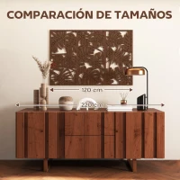 HOMCOM Decoración de Pared de Madera 3D 3 Piezas 40x80 cm Adornos de Pared con Patrón de Hojas Tropicales Nogal(m-7)