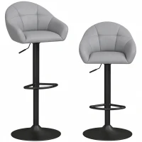 HOMCOM Bar Stools Adjustable Heights Breakfast Bar Stools Backrest Armrests Set of 2 with Rubber Ring Metal Base, Grey(m-1)