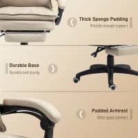 Vinsetto Fauteuil de bureau massant avec hauteur réglable, dossier inclinable, repose-pied intégré et télécommande filaire beige(m-8)