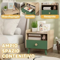 AIYAPLAY Comodino con Cassetto per Bambini 3-10 Anni in Legno e Legno di Pino, 40x32.5x40 cm, Verde(m-4)