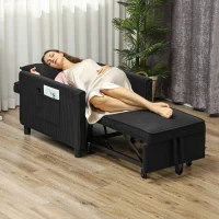 HOMCOM Slaapfauteuil, 3 standen verstelbare, Corduroy bekleding, tot 120 kg, Zwart(m-8)