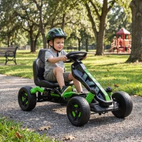 AIYAPLAY Kart à pédales pour enfants, karting enfant 3 à 6 ans avec roue libre, frein, roues EVA antidérapantes, vert(m-10)