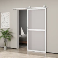 HOMCOM Herrajes para Puertas Correderas 200 cm Kit de Accesorios para Puerta Corredera con 2 Rieles y Guía Blanco(m-10)