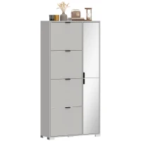 HOMCOM Scarpiera con Specchio, 4 Cassetti Ribalta, Scarpiera Ingresso, Grigio(m-7)