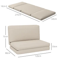 HOMCOM 2-in-1 Opvouwbare Relaxfauteuil, Gastenmatras, Deelbaar, 120 cm Breed, Beige(m-3)