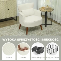 HOMCOM Nowoczesny Fotel z Podłokietnikami, Tapicerowany Akcentowy Fotel z Poduszką Lędźwiową, Nogi z Drewna Kauczukowego, Kremowy(m-4)