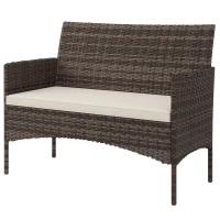 Outsunny 2-Sitzer Rattan Gartensofa PE-Rattan Outdoor-Terrassen-Sofa mit Polster, Anti-Rutsch-Matten, Stahlrahmen, Khaki(m-11)