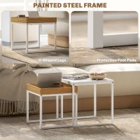 HOMCOM Set of Two Boxy Nesting Tables - White/Wood-Effect(m-5)