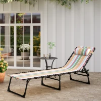 Outsunny Folding Sun Lounger Beach Chaise Chair Garden Reclining Cot Camping Recliner with 4 Position Adjustable Multicolored(m-9)