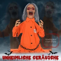 HOMCOM Geest van de Gevangene, Halloween deco, griezelige geluiden, rode ogen, beweegbaar, Oranje(m-4)