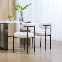 HOMCOM Set van 2 Eetstoelen, Fleece-bekleding, Stoelen met Beklede Zitting, Metalen Poten, Crème(m-7)