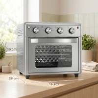 HOMCOM Horno Eléctrico de Sobremesa de 30L 1600W Freidora de Aire con 7 Modos de Calor y Temporizador 43x39x39 cm Plata(m-3)