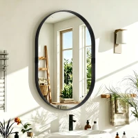HOMCOM Wall Mirror, Bathroom Mirror with Elevated Aluminium Alloy Frame, 60 x 90 cm, Black(m-2)