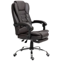HOMCOM Silla de Escritorio con Reposapiés Silla Ejecutiva Giratoria con Altura Ajustable Tapizada en PU y Reposabrazos Café(m-11)