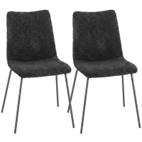 HOMCOM Set de 2 Scaune de Sufragerie, Scaune Bucătărie Tapițate în Catifea, Spătar Curbat, Picioare Metalice, Gri Închis(m-9)