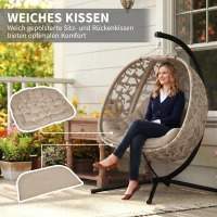 Outsunny hangstoel, 2 zits hangstoel met kussen, opklapbare zitmand, staal(m-5)
