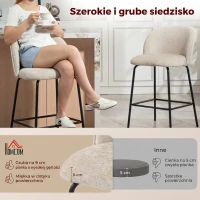 HOMCOM Zestaw 2 stołków barowych, stołek z podnóżkiem, oparciem, w wykończeniu szynilowym, wysokość siedziska 68 cm, krzesła kuchenne ze stalowym stelażem, fotele do salonu, jadalni, beżowe(m-4)