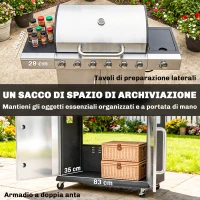 Outsunny Barbecue a Gas Propano a 6 Fuochi con Bruciatore Laterale, 63.000 BTU, Argento e Nero(m-7)