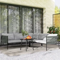 Outsunny Salon de jardin extérieur en résine tressée 5 places, table en acier et coussins inclus, gris foncé(m-10)