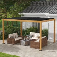 Outsunny Pergola 3 x 4 m bioclimatique tonnelle avec lames orientables manivelle, style contemporain, aluminium - noir et naturel(m-10)