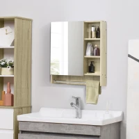 kleankin Armario de Baño de Pared con Espejo Estantes Ajustables y Toallero Diseño Compacto para Lavabo o WC 60x15x70 cm Roble(m-10)