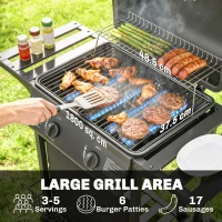 Outsunny Gas Burner Barbecue Grill, 2 Burner Gas Grill with Side Tables, Warming Rack, Shelf, Thermometer, Grease Tray, Black(m-4)