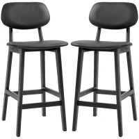 HOMCOM Set of Two Wooden Classic Bar Stools, with Faux Leather Seats - Black(m-11)