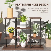 Outsunny Bloemenstandaard met 4 Lagen, 4-laags Plantenstandaard, Bloempothouder voor Binnen en Buiten, Hout, Staal(m-6)