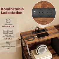 HOMCOM Ladekast met 8 stoffen lades, stalen frame, oplaadstation, Rustiek-Bruin+Zwart(m-4)
