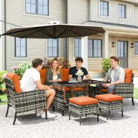 Outsunny 6 Pieces Rattan Garden Furniture Set with Dining Table and Cushions, Orange(m-10)