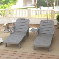 Outsunny Zonnebed tuinligstoel met zijtafel houtlook ligstoel met 5-standen verstelbare rugleuning Donkergrijs(m-8)