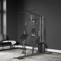 HOMCOM Station de musculation fitness avec 9 blocs de poids de 5 kg entrainement complet - dim.180L x 108l x 200H cm(m-10)