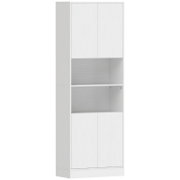 HOMCOM Alacena de Cocina Alta con 4 Puertas con Bisagras de Cierre Suave Estantes Ajustables 2 Compartimentos Abiertos Blanco