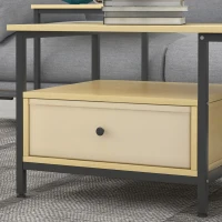 HOMCOM Set de 2 piese cu măsuță de cafea și măsuță laterală în formă de C din oțel și PAL, culoare lemn(m-8)