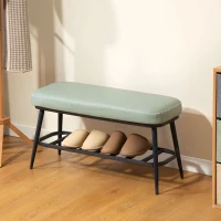 HOMCOM PU Leather Shoe Storage Bench - Green(m-10)