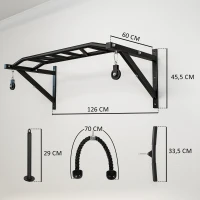 SPORTNOW Barre de traction murale barre de fitness multi-prise système de poulie à câble charge 200kg, acier 126x60x45,5cm, noir(m-3)