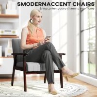 HOMCOM Mid Century Accent Chair, with Wooden Legs - Grey(m-4)
