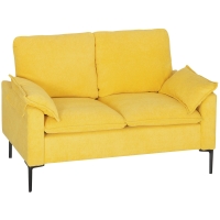 HOMCOM Divano 2 Posti Moderno con Cuscini e Rivestimento in Tessuto Spugna, 130x77x84 cm, Giallo