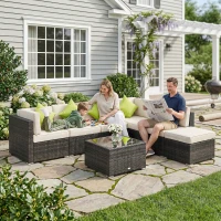 Outsunny 7-Seater PE Rattan Corner Sofa Set, Garden Furniture Set, Patio Wicker Sofa Seater w/ Cushion, Washable Cushion Cover & Tempered Glass Table, Brown(m-9)