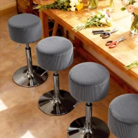 HOMCOM Taburete de Cocina Regulable en Altura 52-66 cm Tapizado en Pana Giratorio en 360° Gris(m-9)