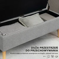 HOMCOM Ławka tapicerowana z przestrzenią do przechowywania, wykończenie w wyglądzie lnu, nogi z drewna kauczukowego, do 220 kg, 110x39x45cm, szara(m-4)